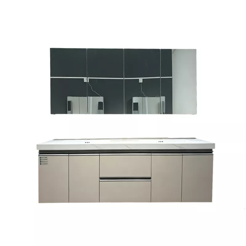 Vanité de salle de bain en bois massif multicouche à double vasque