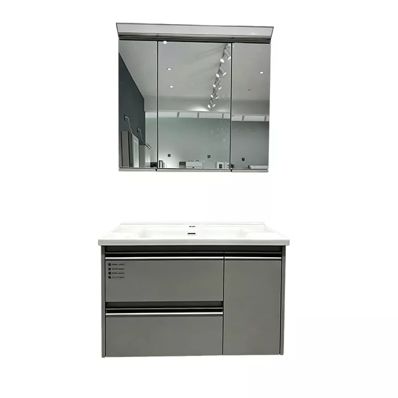 Meuble-lavabo de salle de bains multicouche en bois massif avec armoire à miroir